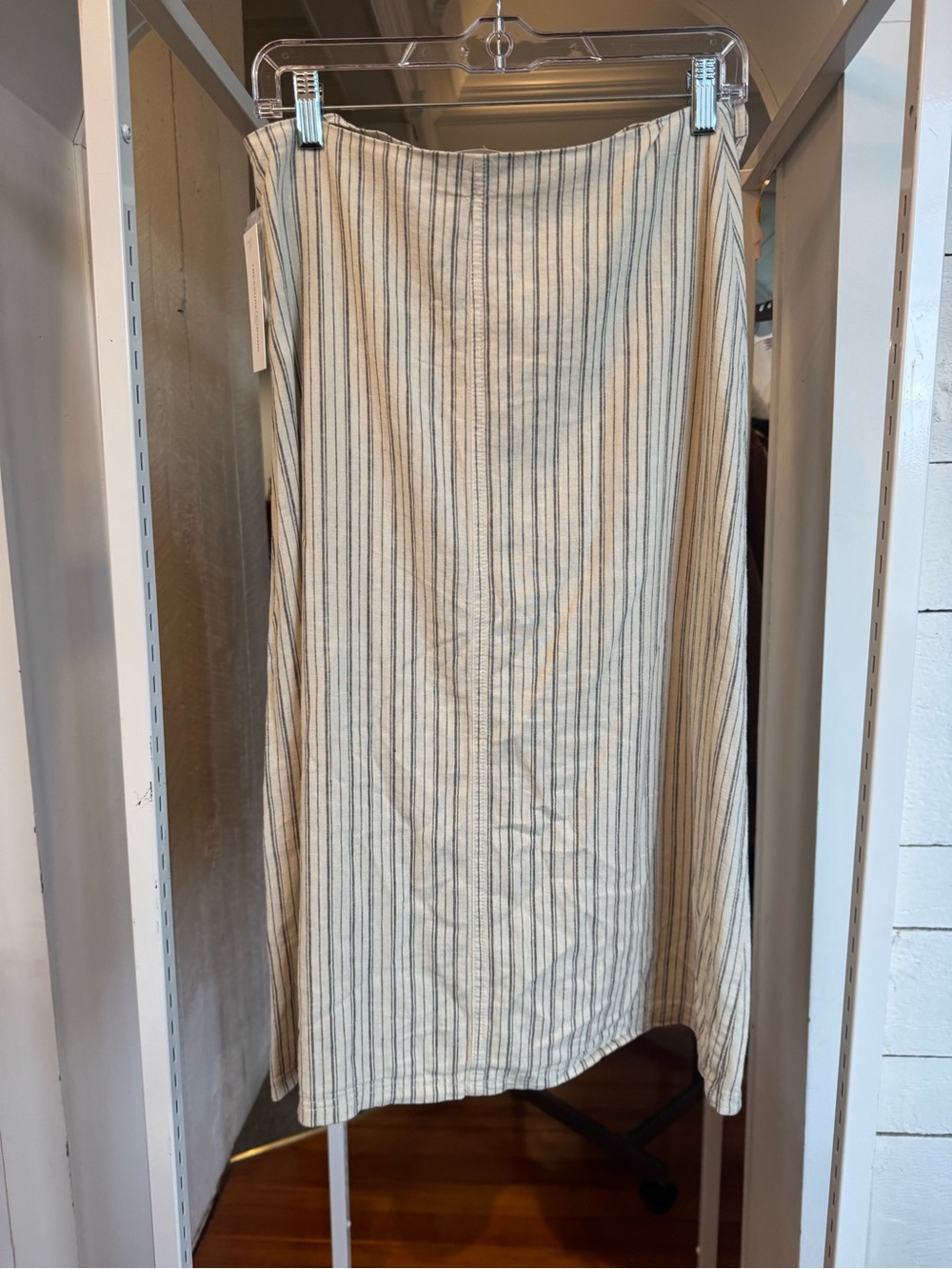 Treasure & Bond Cream Pinstripe Linen Blend Midi Skirt with Front Slit - Picture 3 of 8